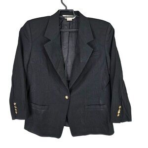 Womens Austin Reed Black 100% Wool Blazer Structured Jacket Single Button 12